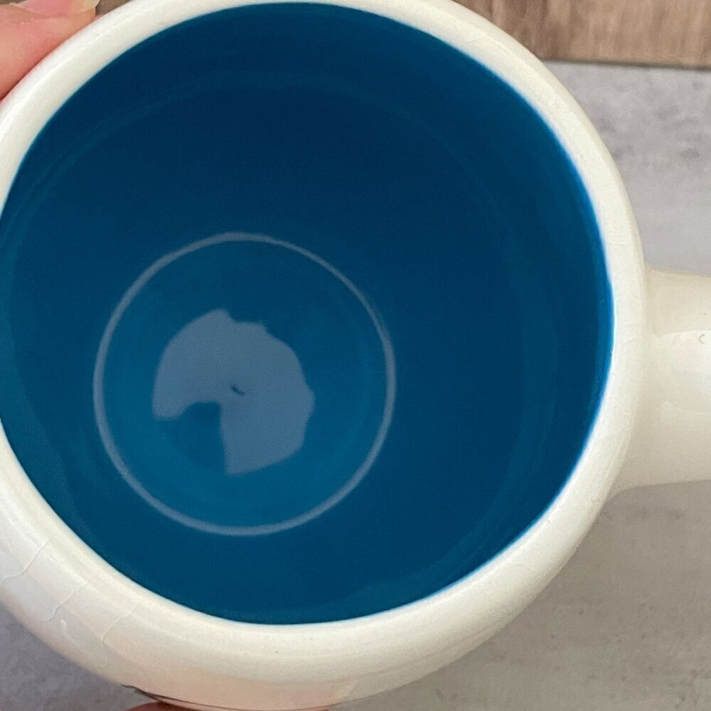 Vintage RARE Rae Dunn Farm Line Pig No Script Mug Blue Interior Rounded Handle - Picture 7 of 7